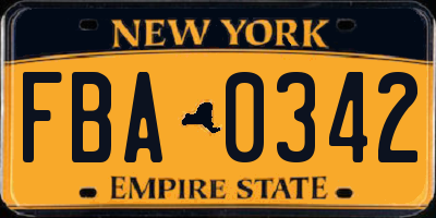 NY license plate FBA0342