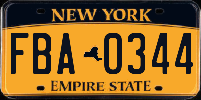NY license plate FBA0344