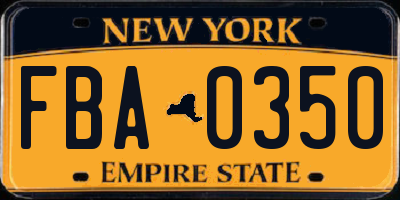 NY license plate FBA0350