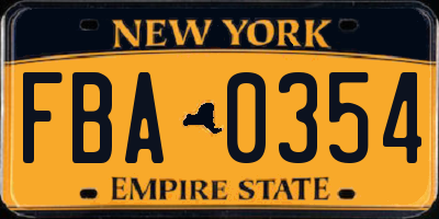 NY license plate FBA0354