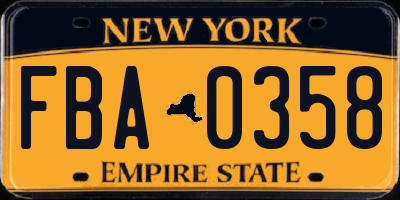 NY license plate FBA0358