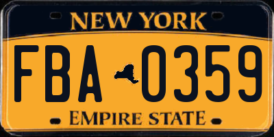 NY license plate FBA0359