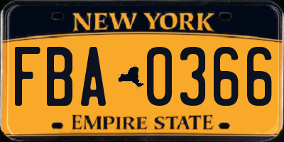 NY license plate FBA0366