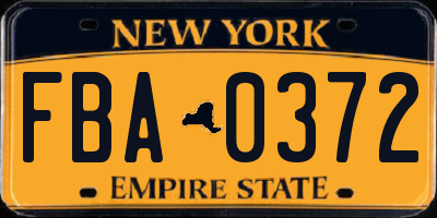 NY license plate FBA0372