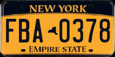 NY license plate FBA0378