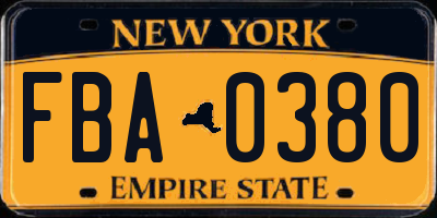 NY license plate FBA0380