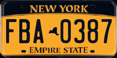 NY license plate FBA0387