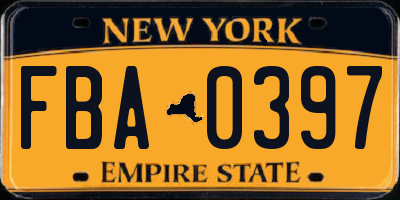 NY license plate FBA0397