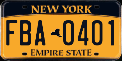 NY license plate FBA0401
