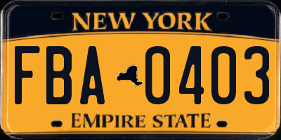 NY license plate FBA0403
