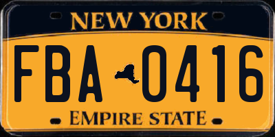 NY license plate FBA0416