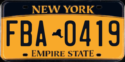 NY license plate FBA0419