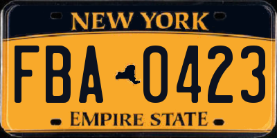 NY license plate FBA0423