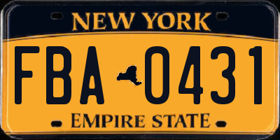 NY license plate FBA0431