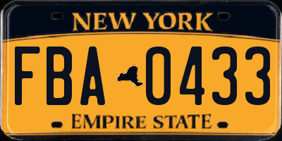 NY license plate FBA0433