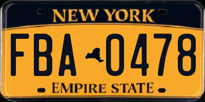 NY license plate FBA0478