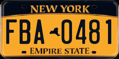 NY license plate FBA0481