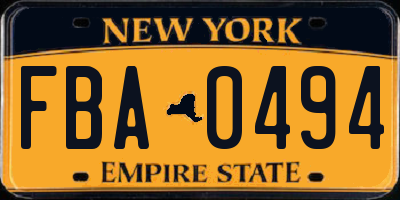 NY license plate FBA0494