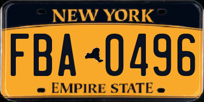 NY license plate FBA0496