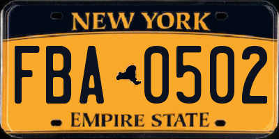 NY license plate FBA0502