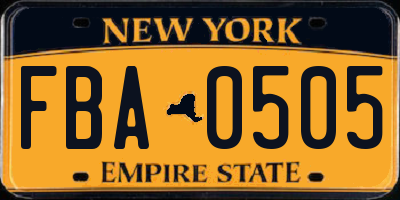 NY license plate FBA0505