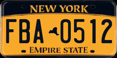 NY license plate FBA0512