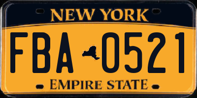 NY license plate FBA0521