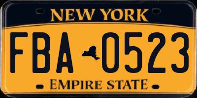 NY license plate FBA0523
