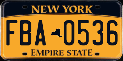 NY license plate FBA0536