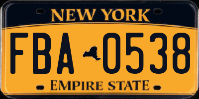 NY license plate FBA0538