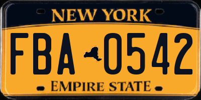 NY license plate FBA0542