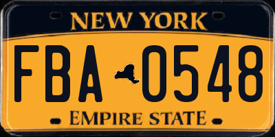 NY license plate FBA0548
