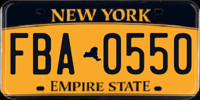 NY license plate FBA0550