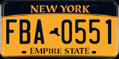 NY license plate FBA0551
