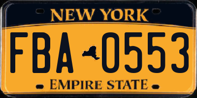 NY license plate FBA0553