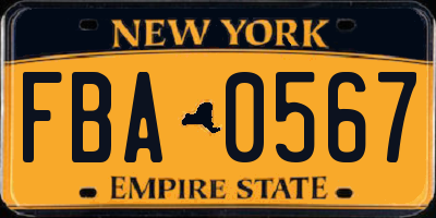 NY license plate FBA0567