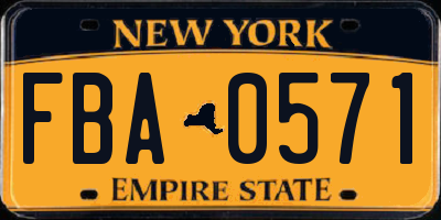 NY license plate FBA0571