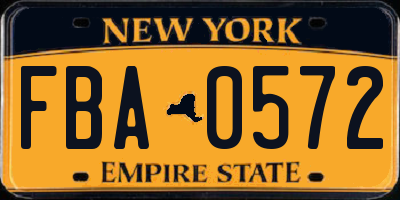 NY license plate FBA0572