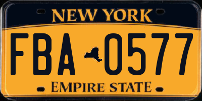 NY license plate FBA0577