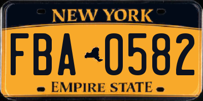 NY license plate FBA0582