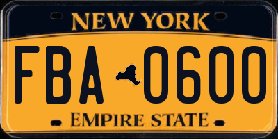 NY license plate FBA0600