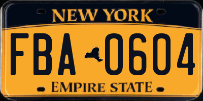 NY license plate FBA0604