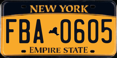 NY license plate FBA0605