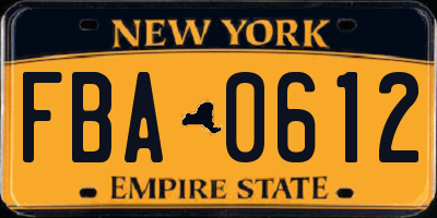 NY license plate FBA0612