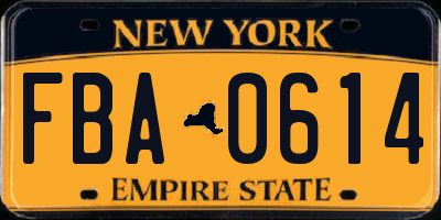 NY license plate FBA0614