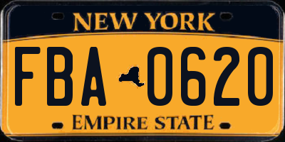NY license plate FBA0620
