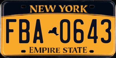 NY license plate FBA0643