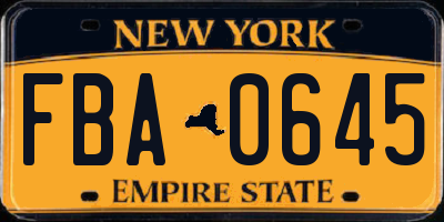 NY license plate FBA0645