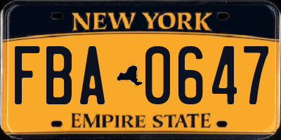 NY license plate FBA0647