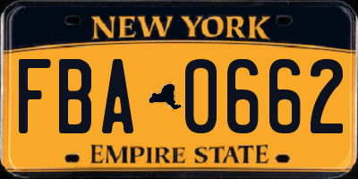 NY license plate FBA0662